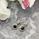 Hepburn and Hughes Black Onyx Earrings | Circular Drop Ear Wire | Sterling Silver