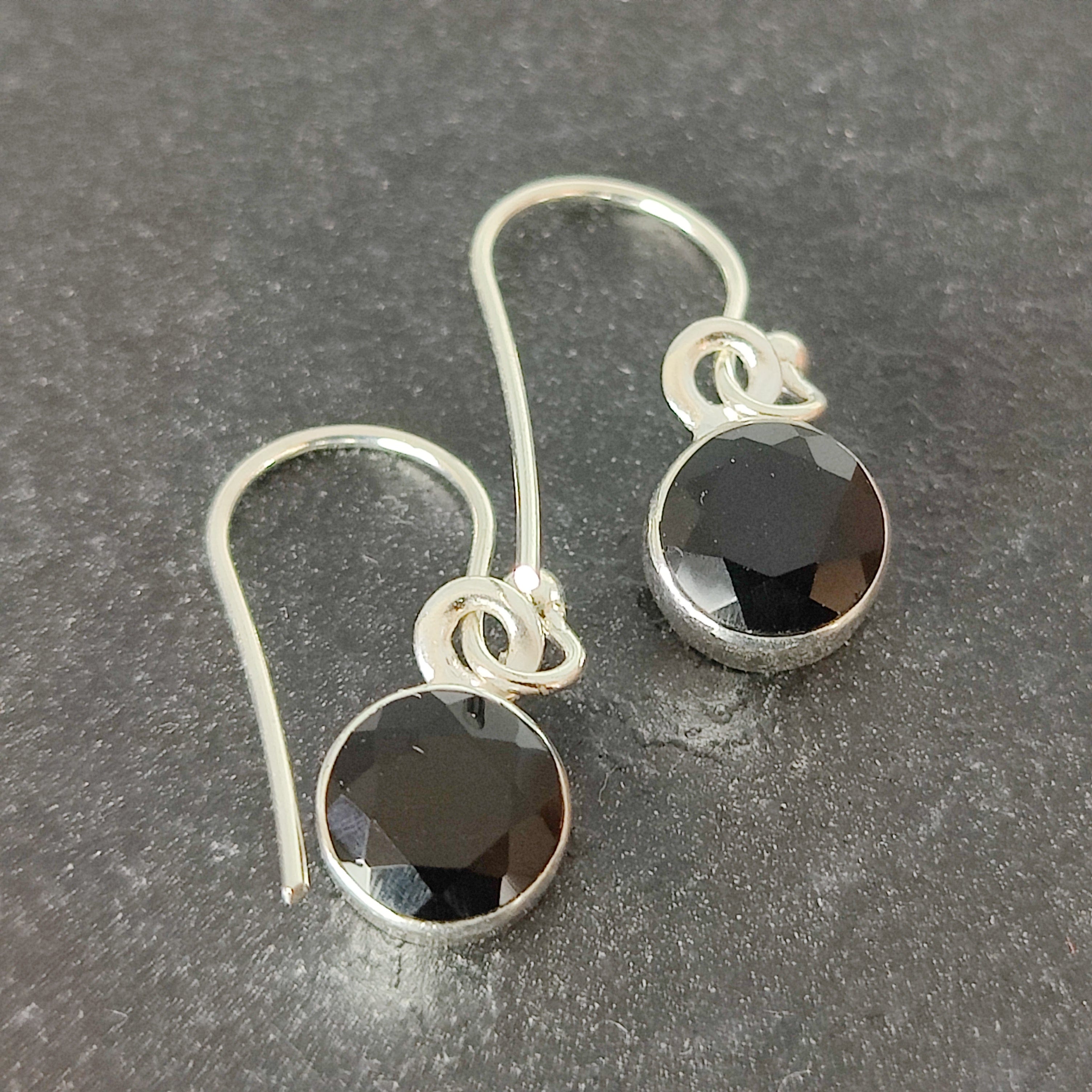 Hepburn and Hughes Black Onyx Earrings | Circular Drop with ear wire | Sterling Silver