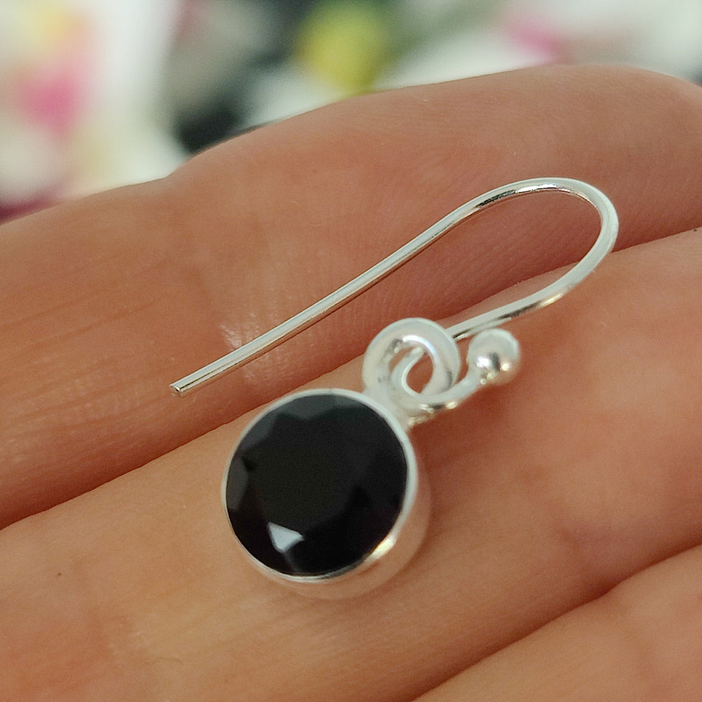 Hepburn and Hughes Black Onyx Earrings | Circular Drop with ear wire | Sterling Silver