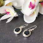 Hepburn and Hughes Black Onyx Earrings | Double Bezel | Oval Earwire | Sterling Silver