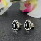 Hepburn and Hughes Black Onyx Earrings, Double rim Teardrop Studs, in Sterling Silver