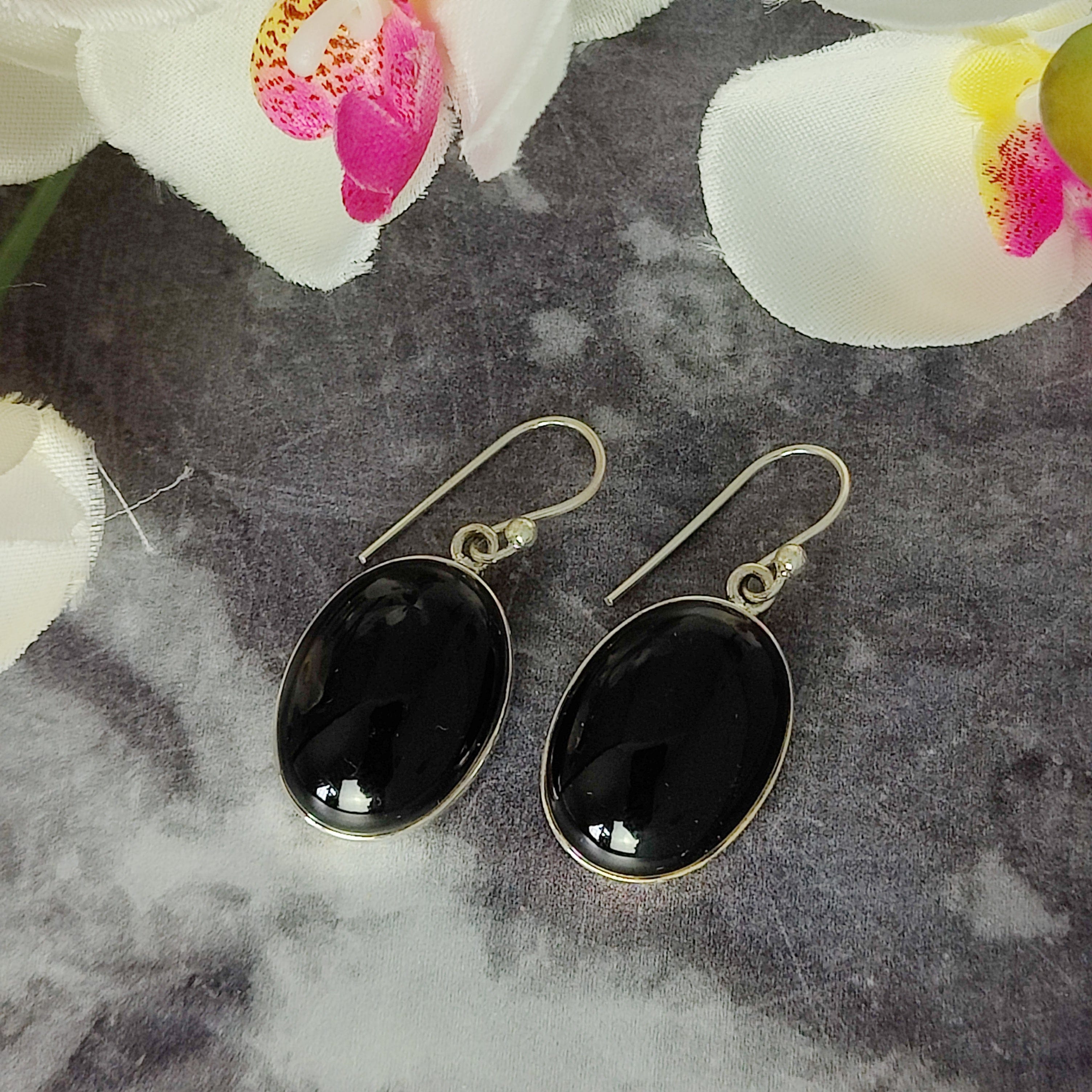 Hepburn and Hughes Black Onyx Earrings | Oval or Round | Ear Wire | Sterling Silver