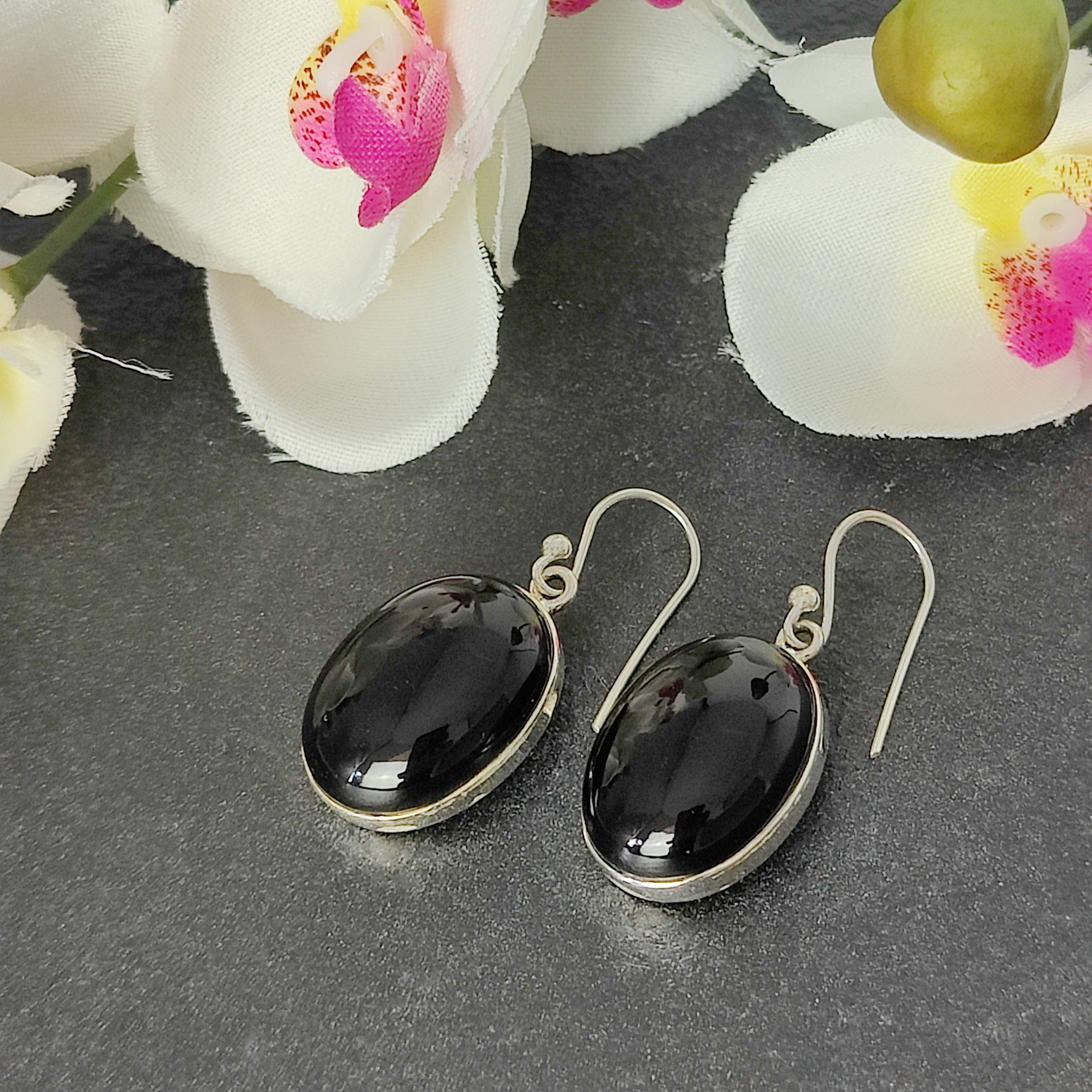 Hepburn and Hughes Black Onyx Earrings | Oval or Round | Ear Wire | Sterling Silver