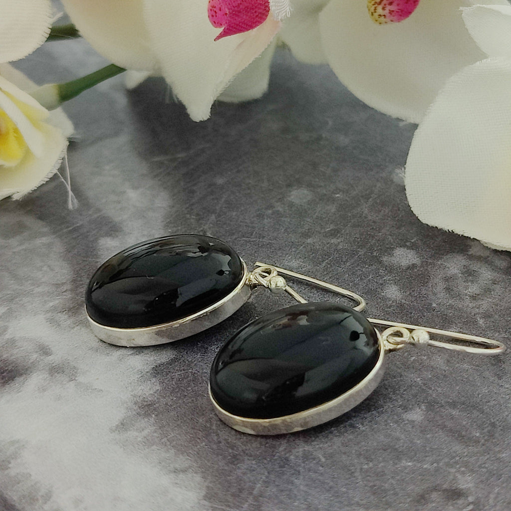 Hepburn and Hughes Black Onyx Earrings | Oval or Round | Ear Wire | Sterling Silver