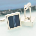 Hepburn and Hughes Blue Agate Cufflinks in Sterling Silver