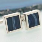 Hepburn and Hughes Blue Agate Cufflinks in Sterling Silver