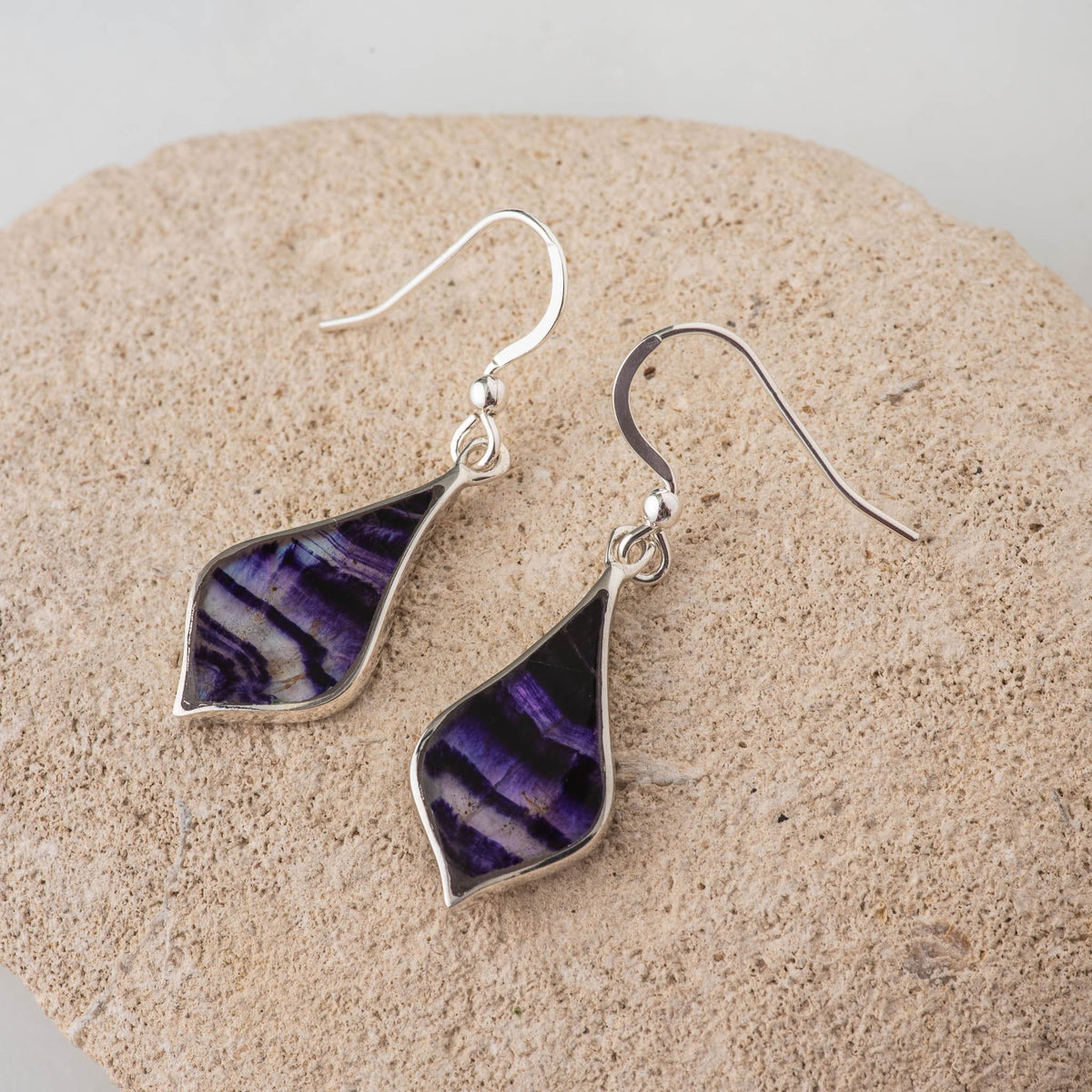 Blue John Earrings | British Gemstone Jewellery | Teardrop | Sterling