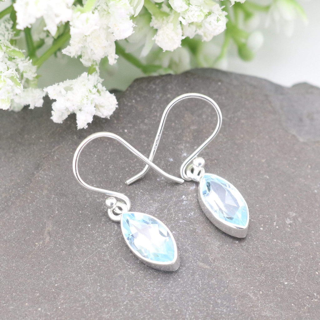 Hepburn and Hughes Blue Topaz | Marquise Faceted | Drop Earrings | Sterling Silver