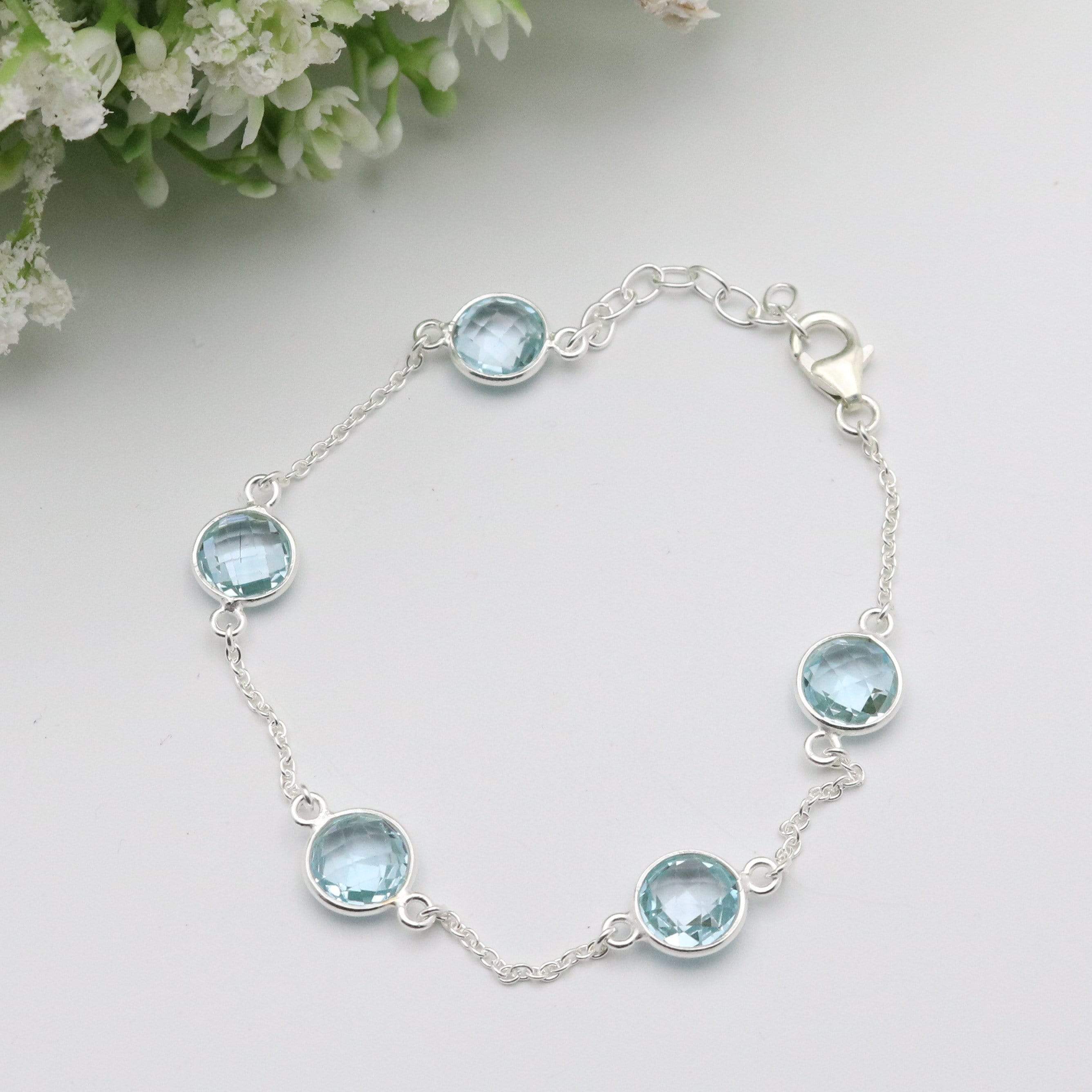 Hepburn and Hughes Blue Topaz | Round Facet Briollet | Bracelet | Sterling Silver