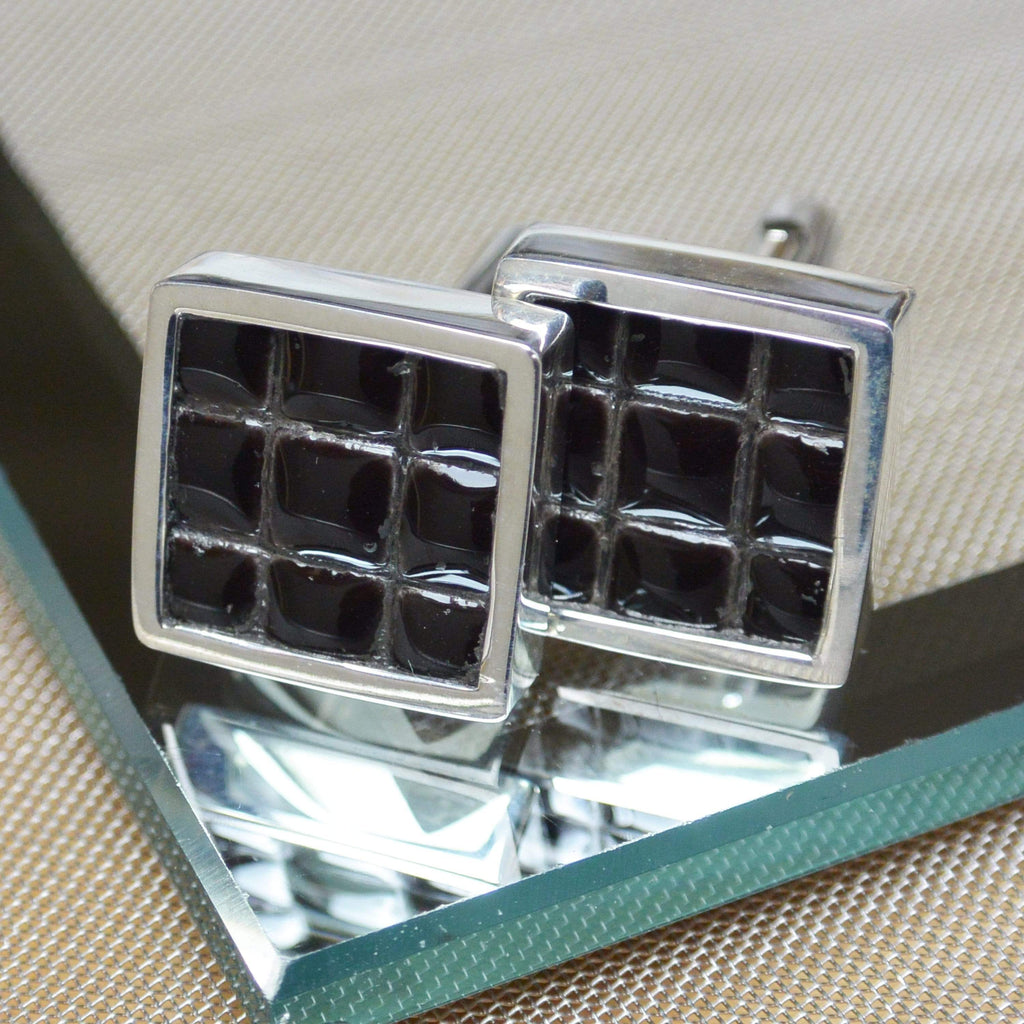 Hepburn and Hughes Ceramic Micro Tile Cufflinks in Sterling Silver