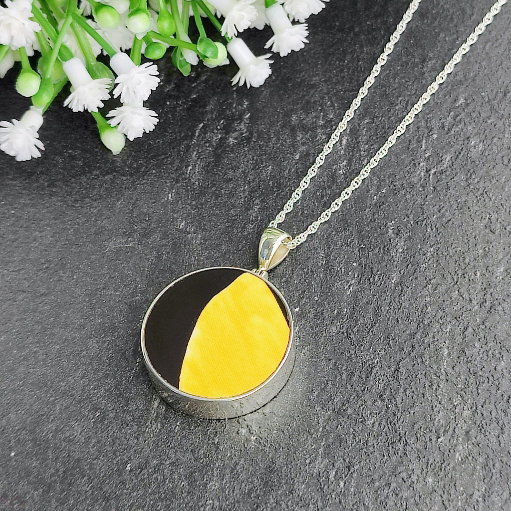 Hepburn and Hughes Clarice Cliff Art Deco pendant | Yellow and Black | Two Sizes | Circular | Sterling silver
