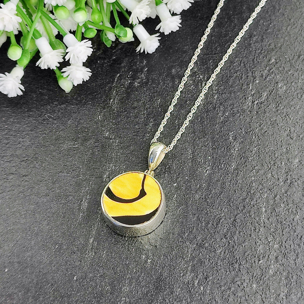 Hepburn and Hughes Clarice Cliff Art Deco pendant | Yellow and Black | Two Sizes | Circular | Sterling silver
