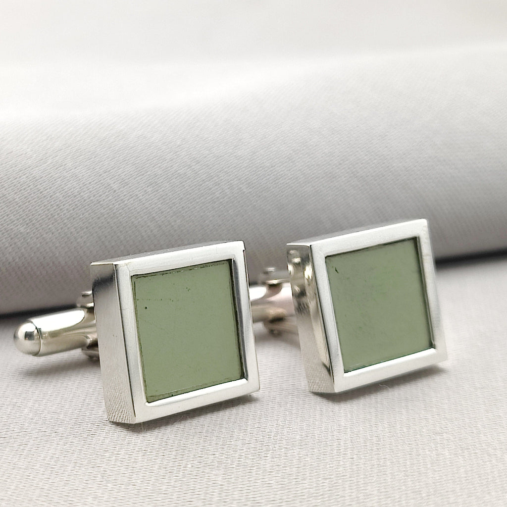 Hepburn and Hughes Concorde Cufflinks | Green Panel | Sterling Silver
