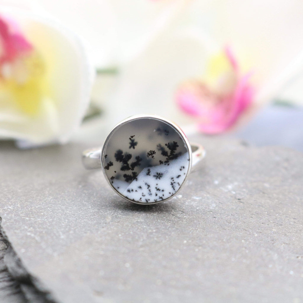 Hepburn and Hughes Dendritic Opal Adjustable Ring | Circular | in Sterling Silver