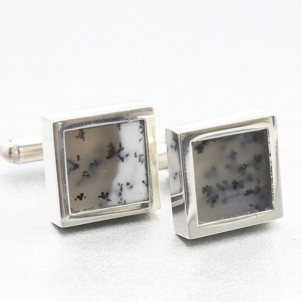Hepburn and Hughes Dendritic Opal Cufflinks in Sterling Silver