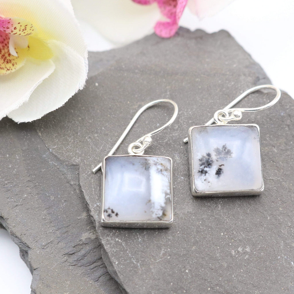 Hepburn and Hughes Dendritic Opal Earrings | Square | in Sterling Silver