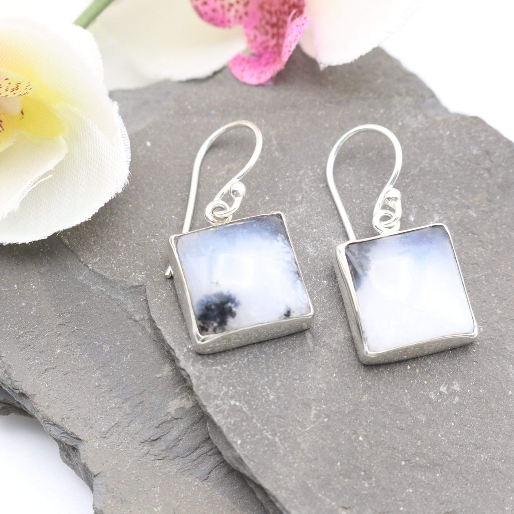Hepburn and Hughes Dendritic Opal Earrings | Square | in Sterling Silver