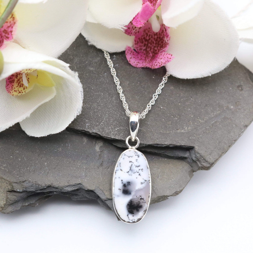 Hepburn and Hughes Dendritic Opal Pendant | Slim Oval | in Sterling Silver