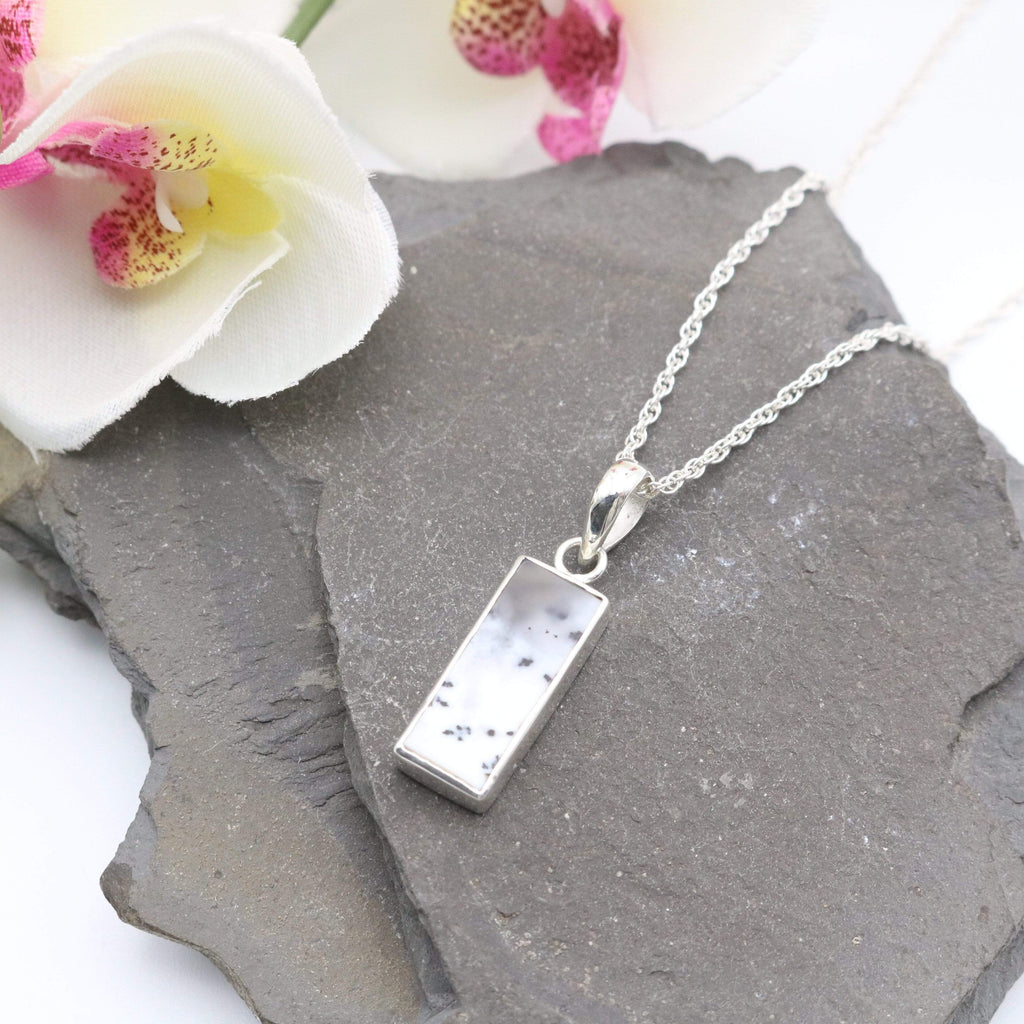 Hepburn and Hughes Dendritic Opal Pendant | Slim Rectangle | in Sterling Silver