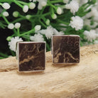 Hepburn and Hughes Dinosaur Bone Stud Earrings | Fossilised Iguanodon Bone | Square | Sterling Silver