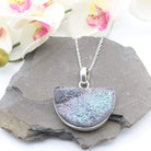 Hepburn and Hughes Druzy Quartz Pendant | Half Moon | Sterling Silver