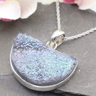 Hepburn and Hughes Druzy Quartz Pendant | Half Moon | Sterling Silver