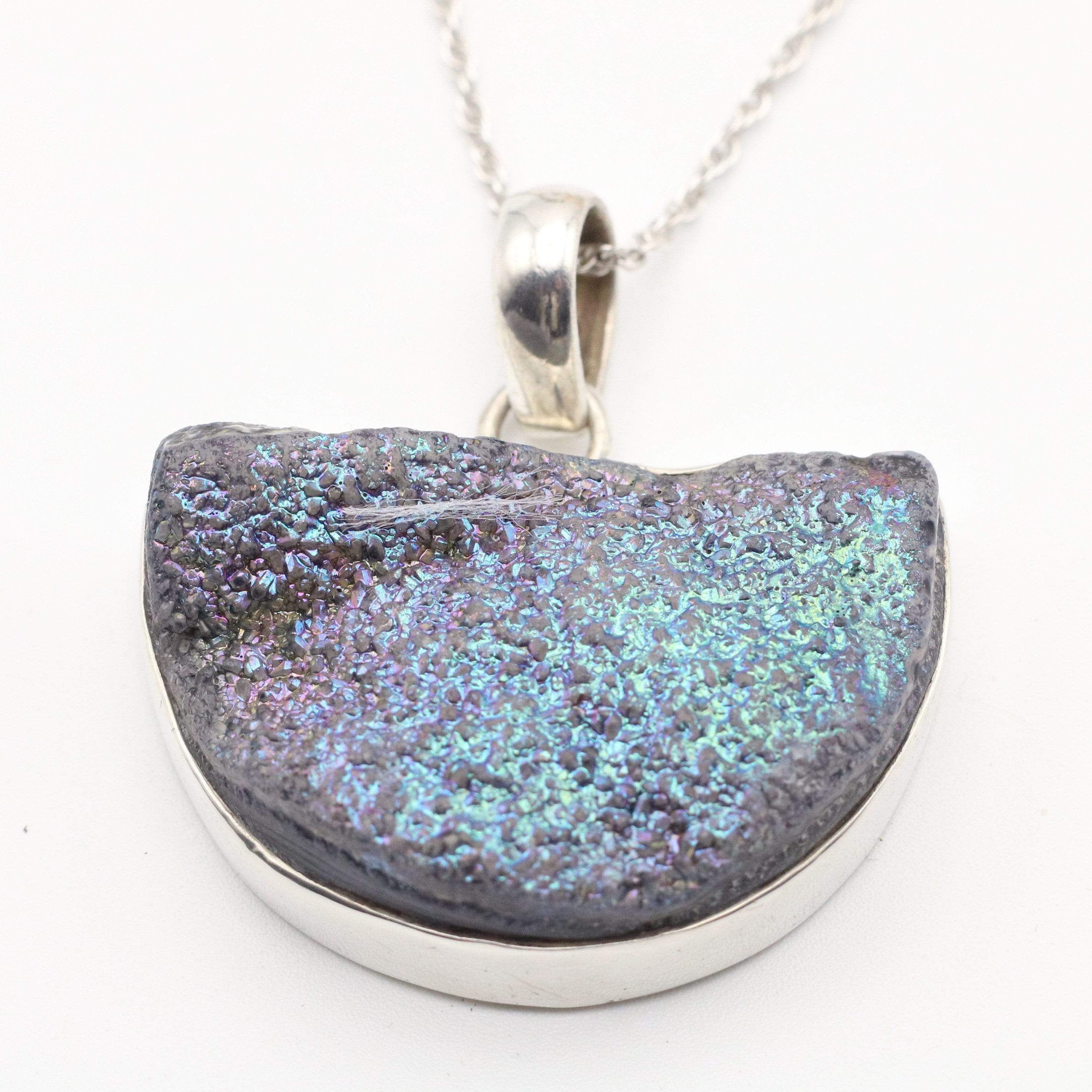 Hepburn and Hughes Druzy Quartz Pendant | Half Moon | Sterling Silver