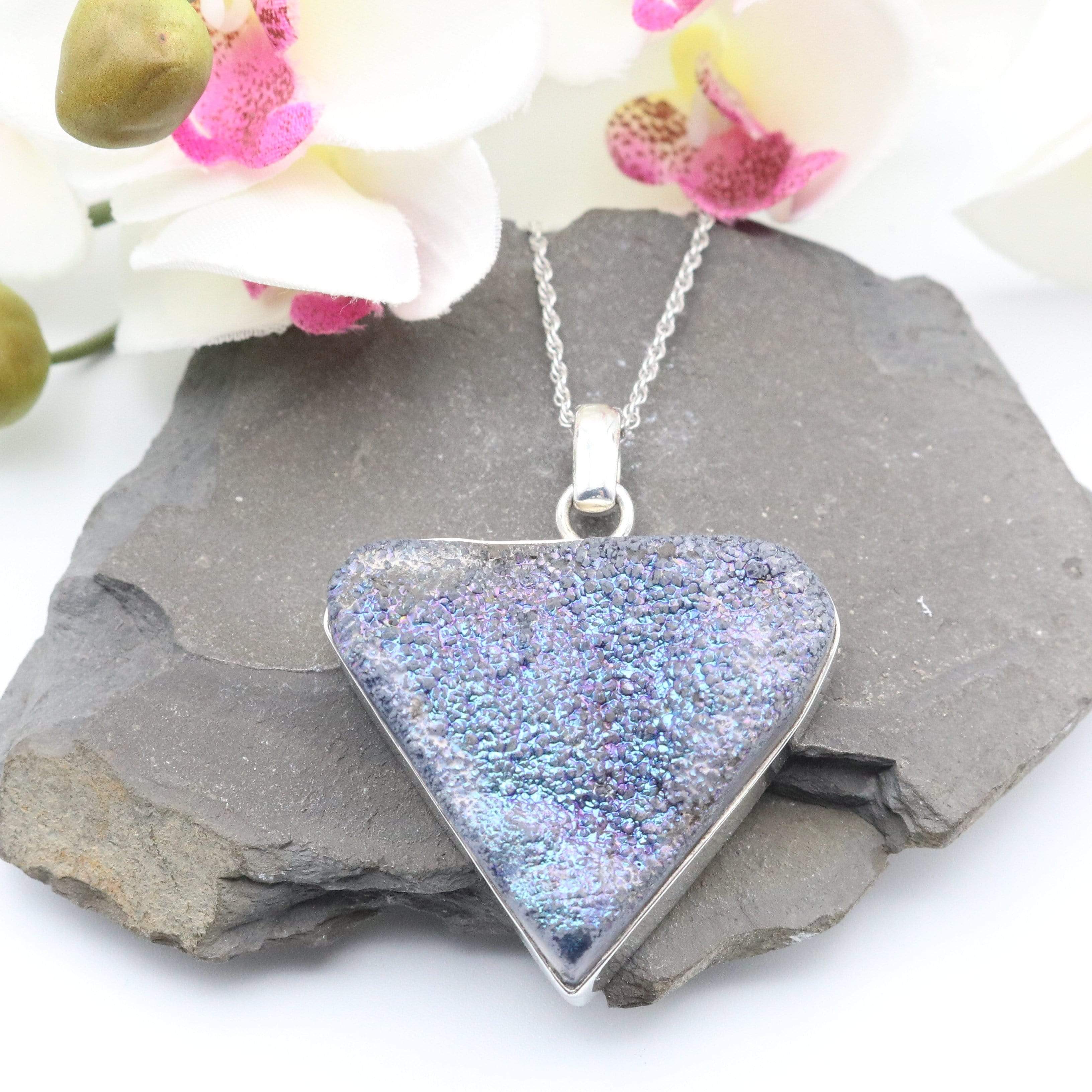 Hepburn and Hughes Druzy Quartz Pendant | Triangle | Sterling Silver