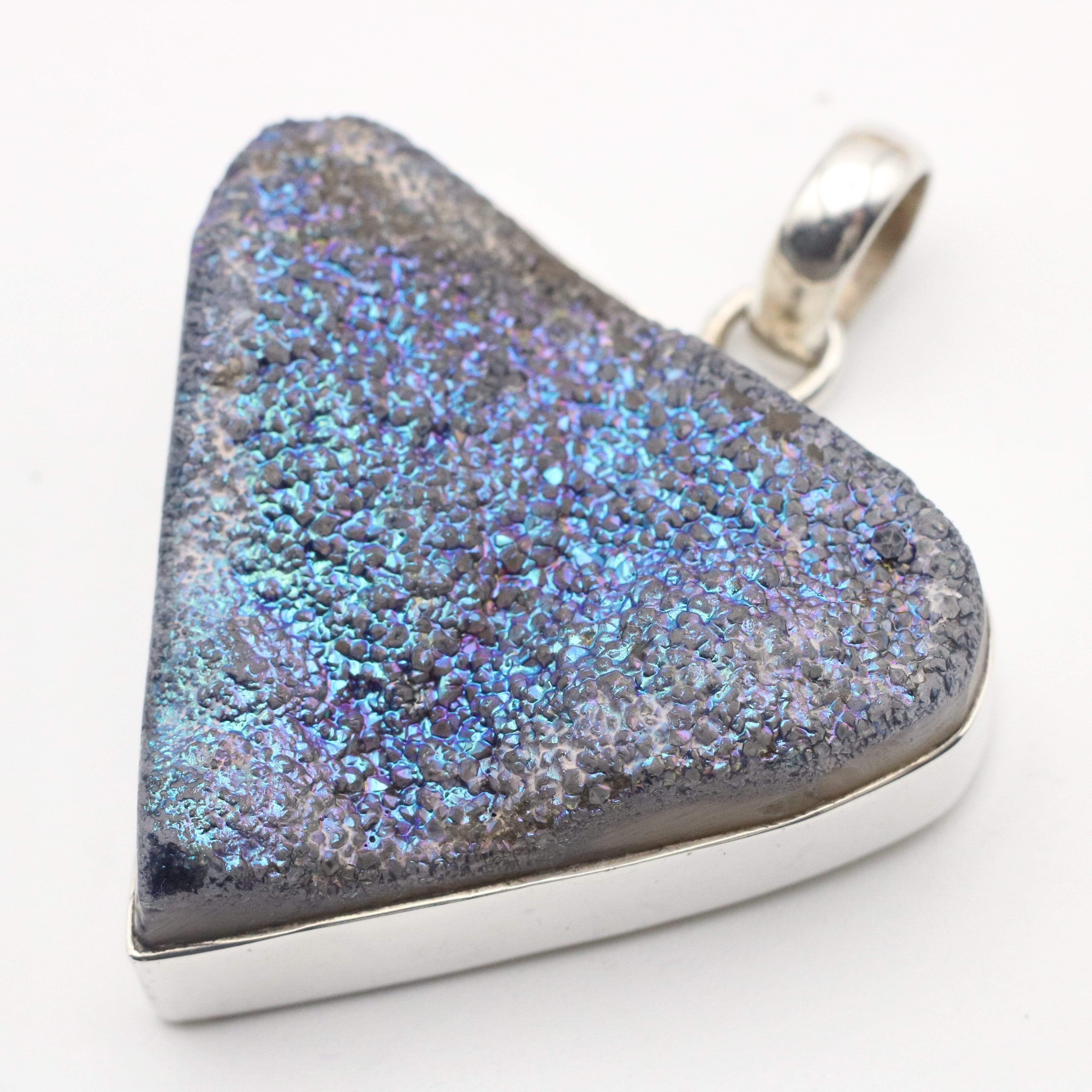 Hepburn and Hughes Druzy Quartz Pendant | Triangle | Sterling Silver