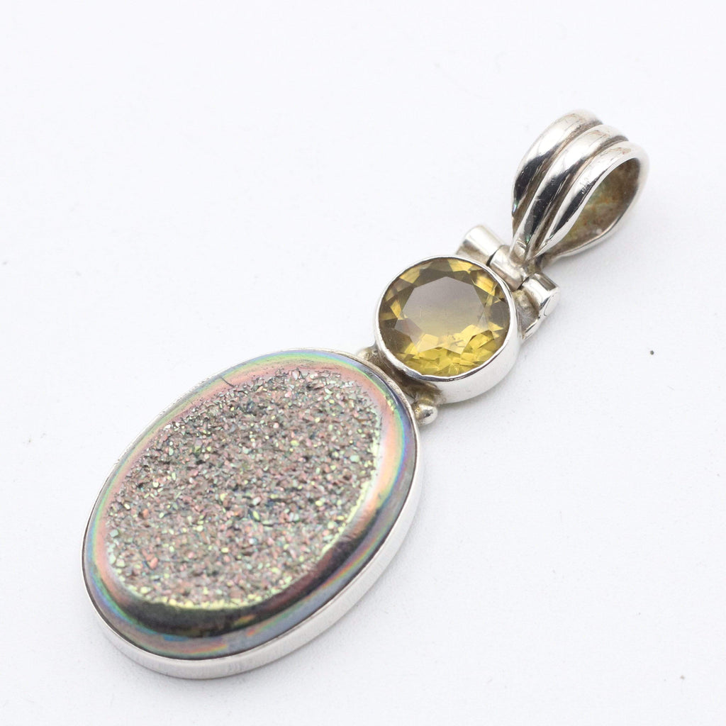 Hepburn and Hughes Druzy Quartz Pendant | With Pink Amethyst | Sterling Silver