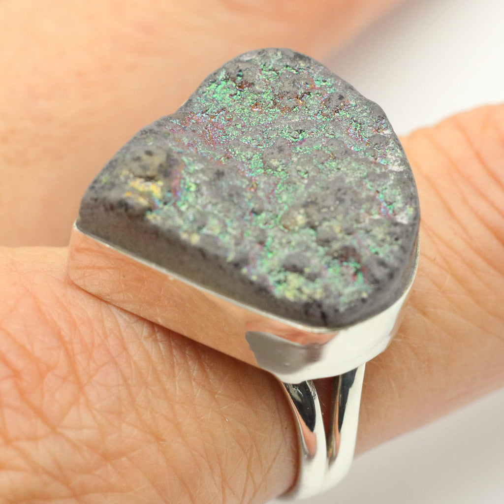 Hepburn and Hughes Druzy Quartz Ring | Triangle | Size P | Sterling Silver