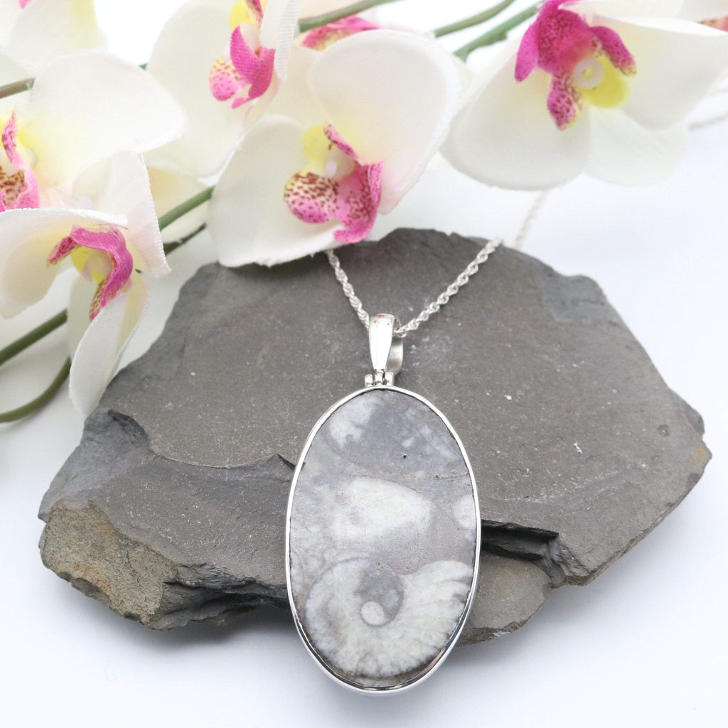 Hepburn and Hughes Fossilised Sea Creatures Pendant | Oval | Sterling Silver