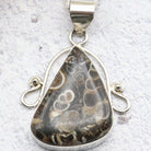 Hepburn and Hughes Fossilised Turritella Shell Pendant, Curved Triangle in Sterling Silver