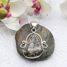 Hepburn and Hughes Fossilised Turritella Shell Pendant, Curved Triangle in Sterling Silver