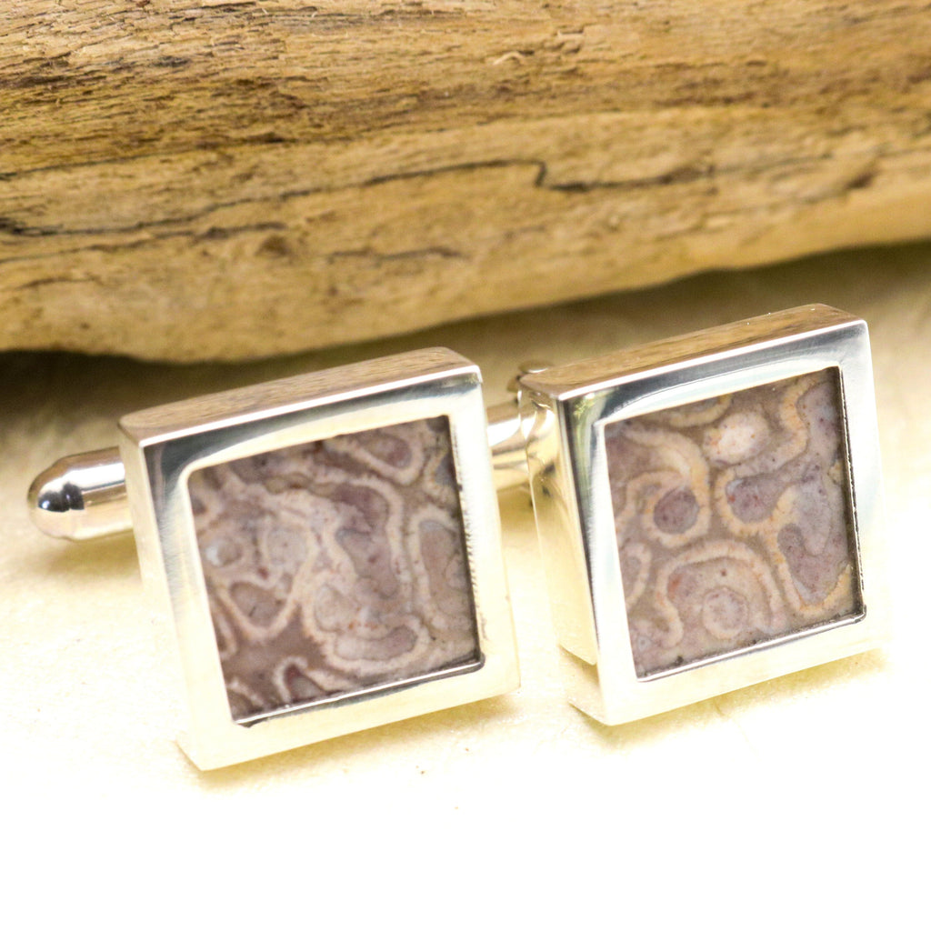 Hepburn and Hughes Fossilised Wood Cufflinks in Sterling Silver