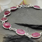 Hepburn and Hughes Garnet Gemstone Bracelet | 11 ovals | Sterling Silver