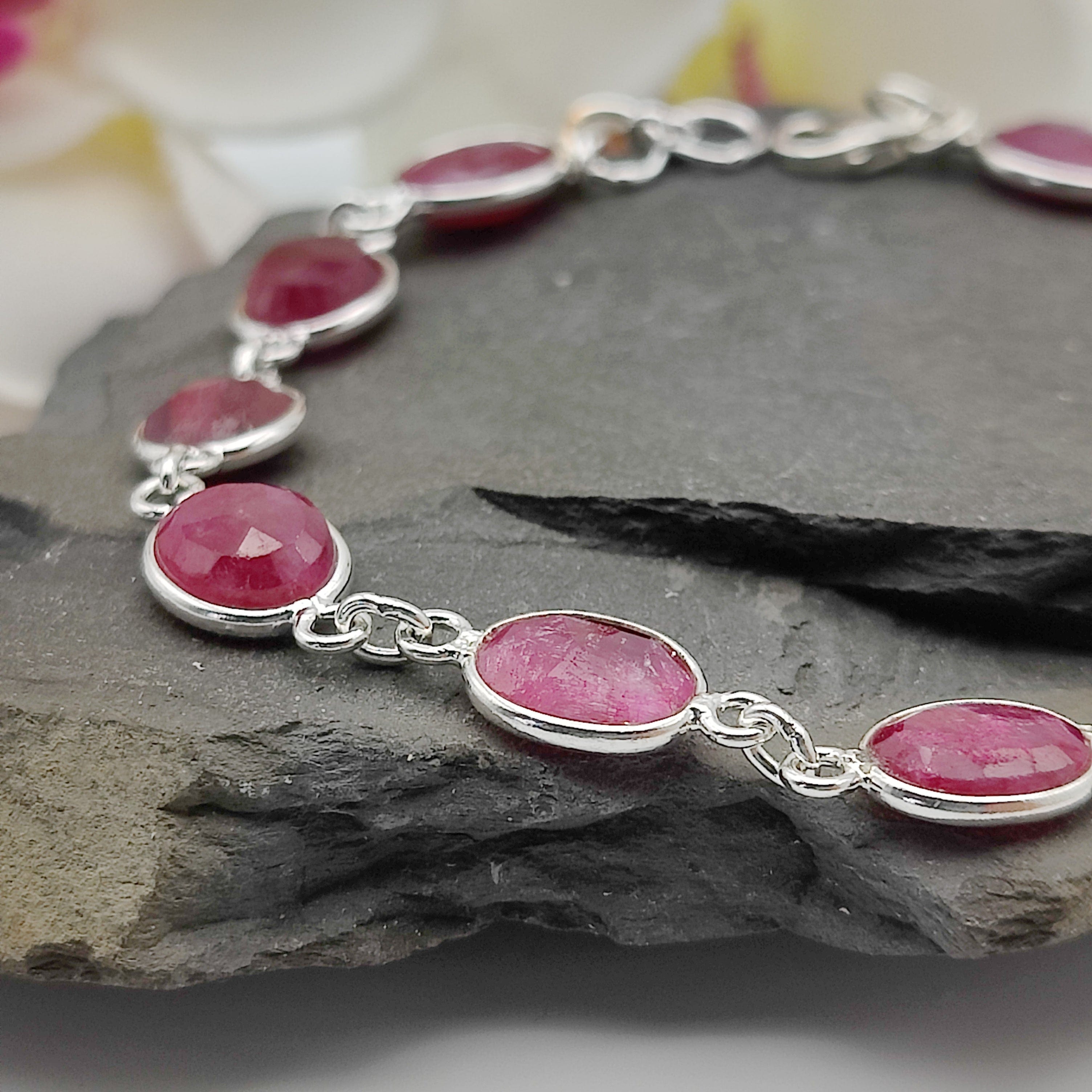 Hepburn and Hughes Garnet Gemstone Bracelet | 11 ovals | Sterling Silver