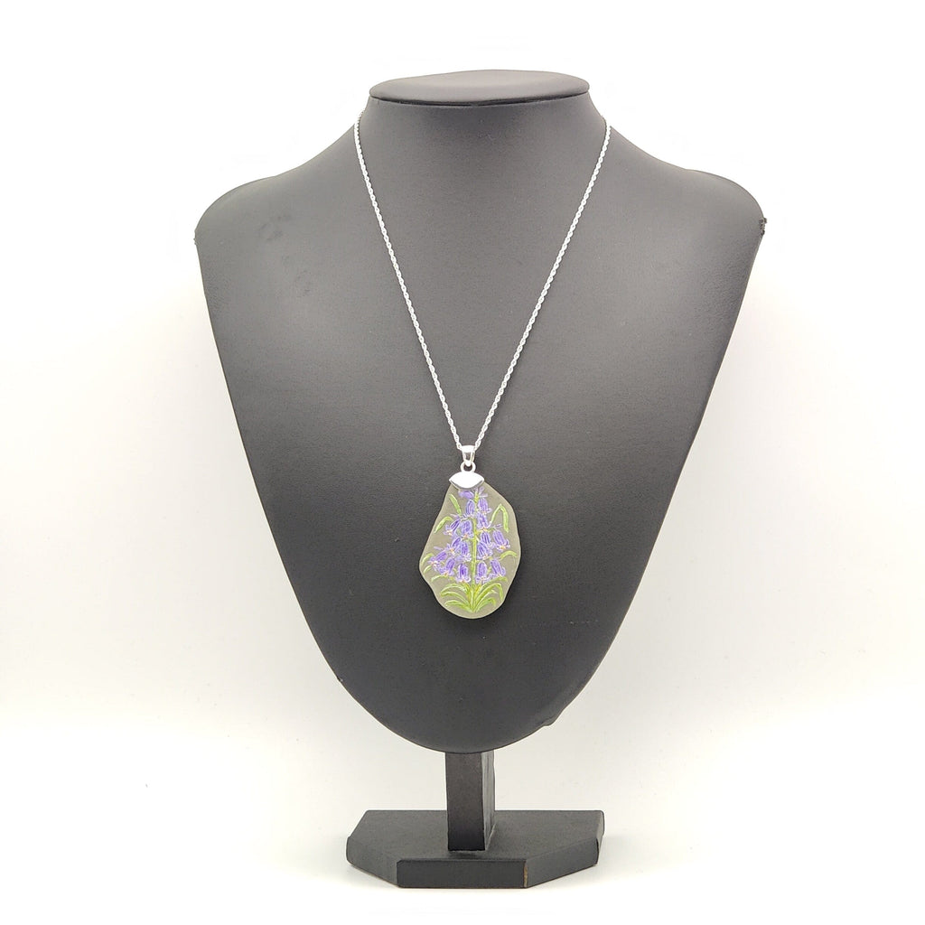 Hepburn and Hughes Hand Painted Sea Glass Pendant | Bluebell | Sterling Silver
