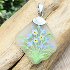 Hepburn and Hughes Hand Painted Sea Glass Pendant | Forget-me-nots | Sterling Silver