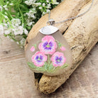 Hepburn and Hughes Hand Painted Sea Glass Pendant | Pink Pansy | Sterling Silver