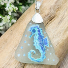 Hepburn and Hughes Hand Painted Sea Glass Pendant | Sea Horse | Sterling Silver