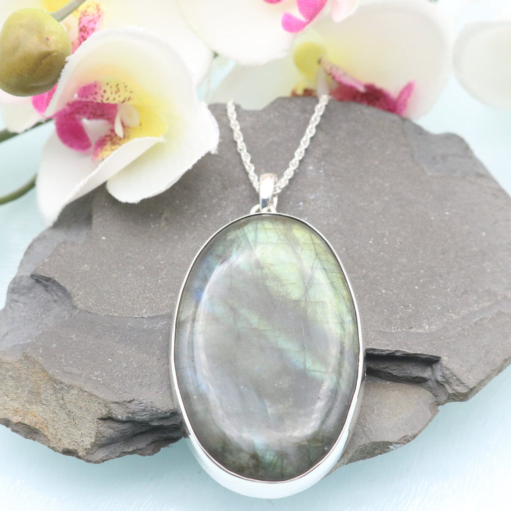 Hepburn and Hughes Labradorite Pendant, Large Oval in Sterling Silver