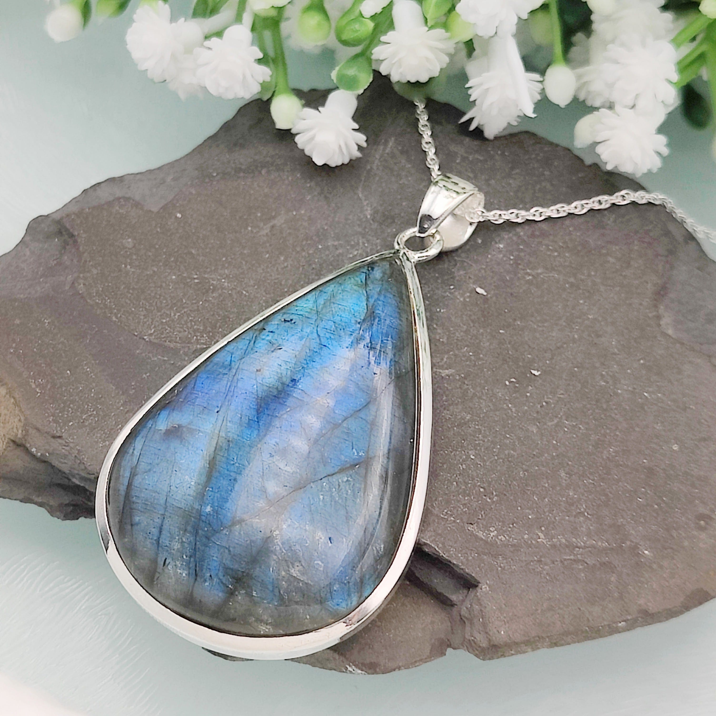 Hepburn and Hughes Labradorite Statement Pendant | Teardrop | Sterling Silver