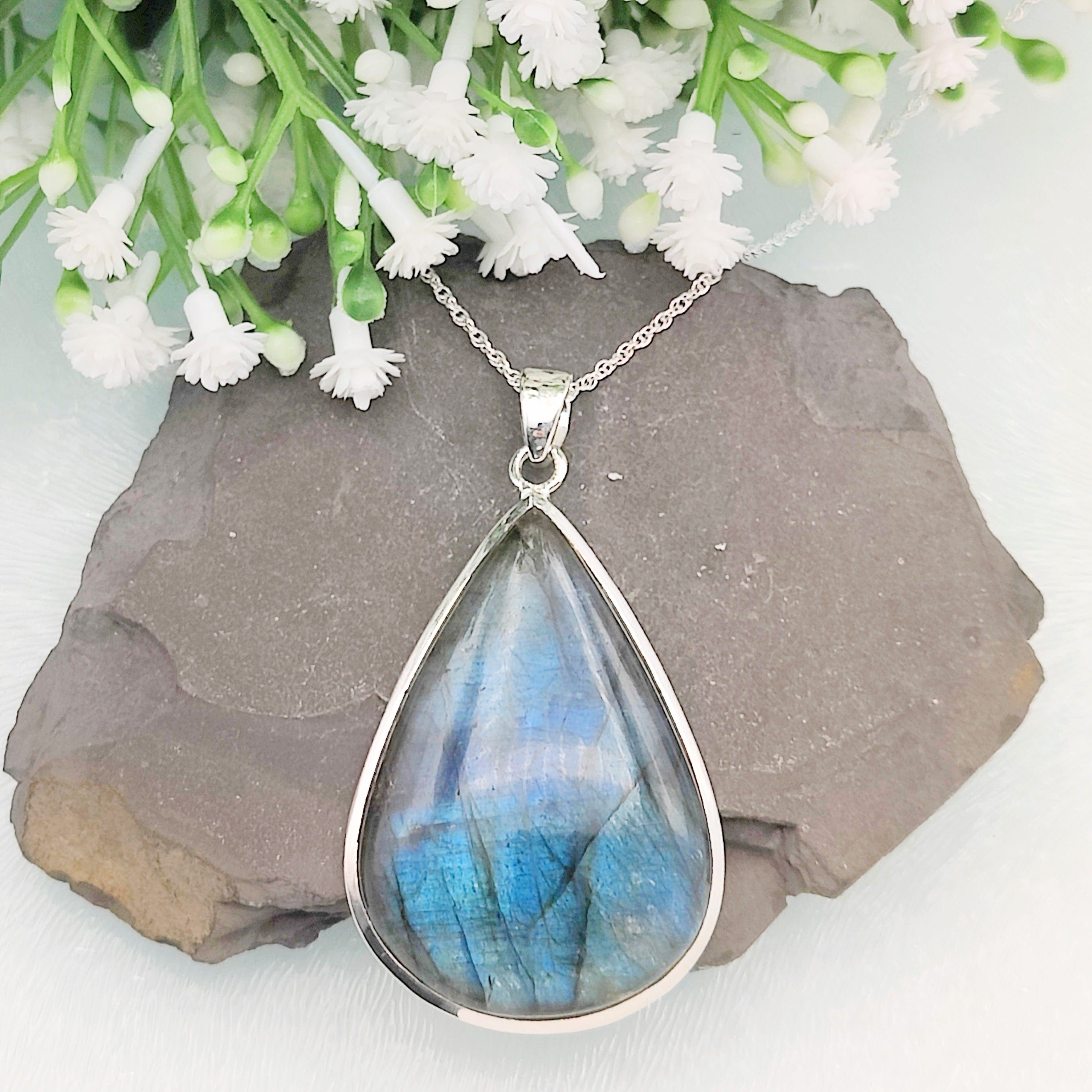 Hepburn and Hughes Labradorite Statement Pendant | Teardrop | Sterling Silver