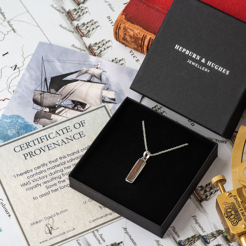 Hepburn and Hughes Ladies Nautical Pendant | Made with Reclaimed Oak from HMS Victory | Sterling Silver