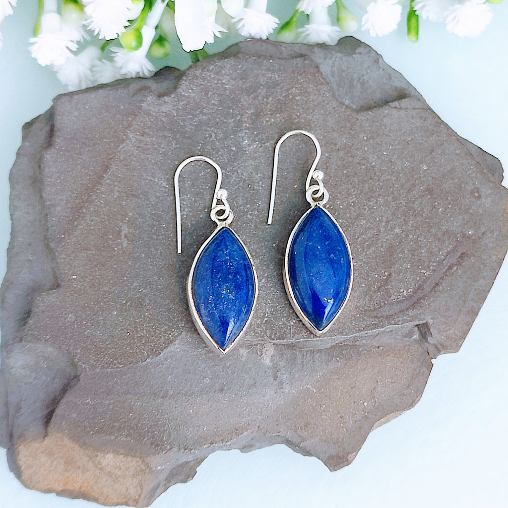 Hepburn and Hughes Lapis Lazuli Drop Earrings | Pointed Oval | Blue Gemstone | Sterling Silver