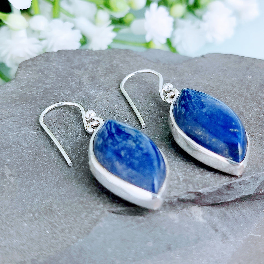 Hepburn and Hughes Lapis Lazuli Drop Earrings | Pointed Oval | Blue Gemstone | Sterling Silver