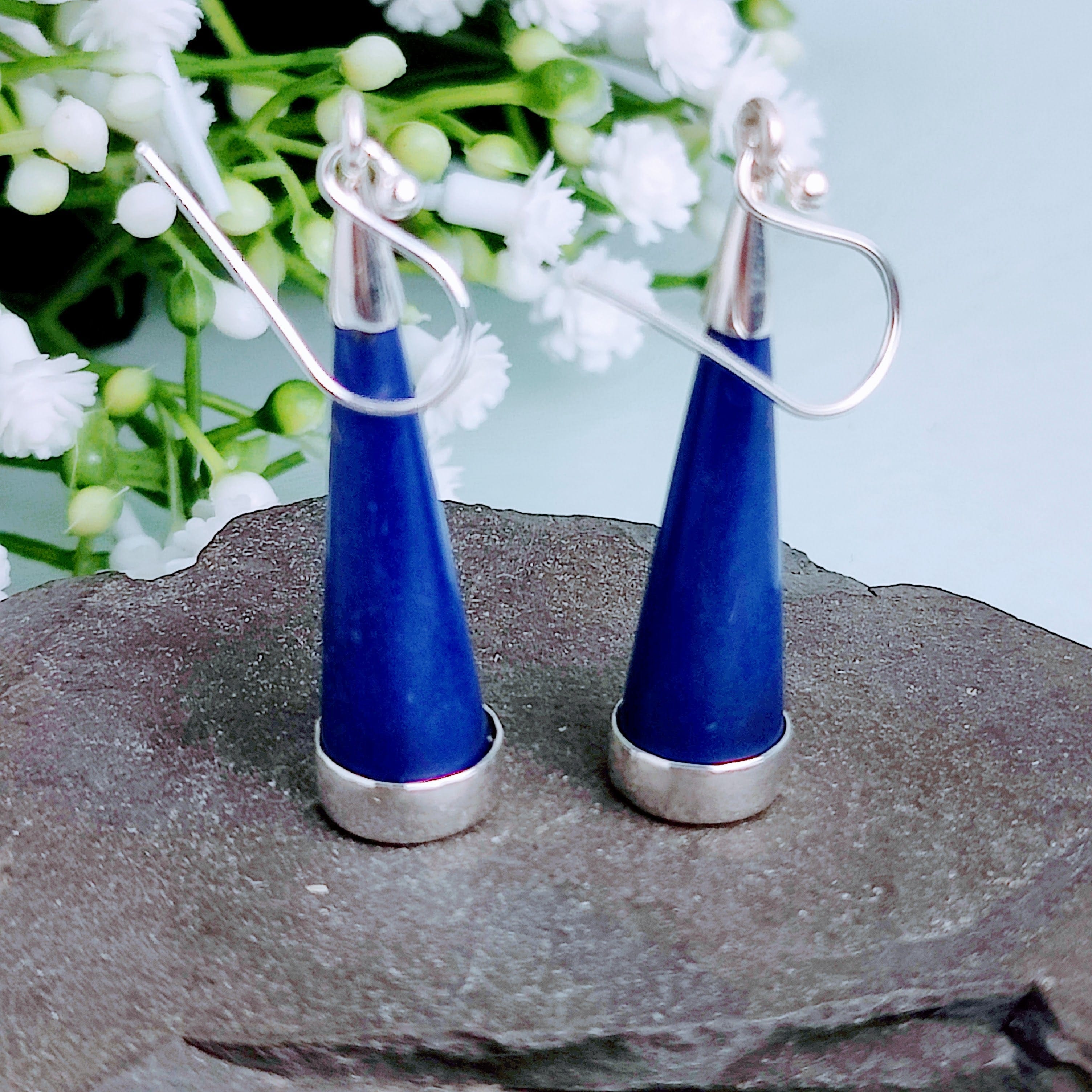 Hepburn and Hughes Lapis Lazuli Earrings | Long Cone | Blue Gemstone | Sterling Silver