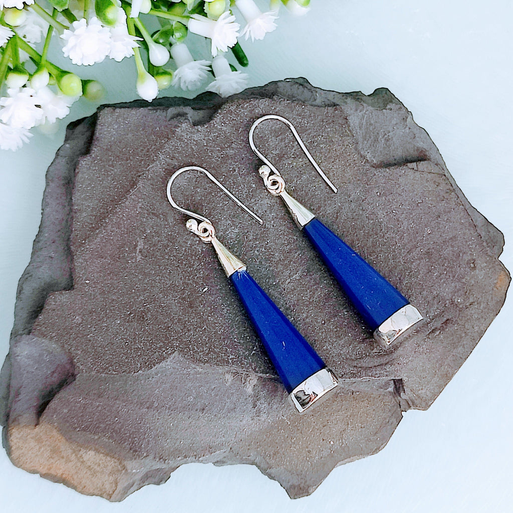 Hepburn and Hughes Lapis Lazuli Earrings | Long Cone | Blue Gemstone | Sterling Silver