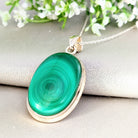 Hepburn and Hughes Malachite Pendant | 35mm Oval | Sterling Silver